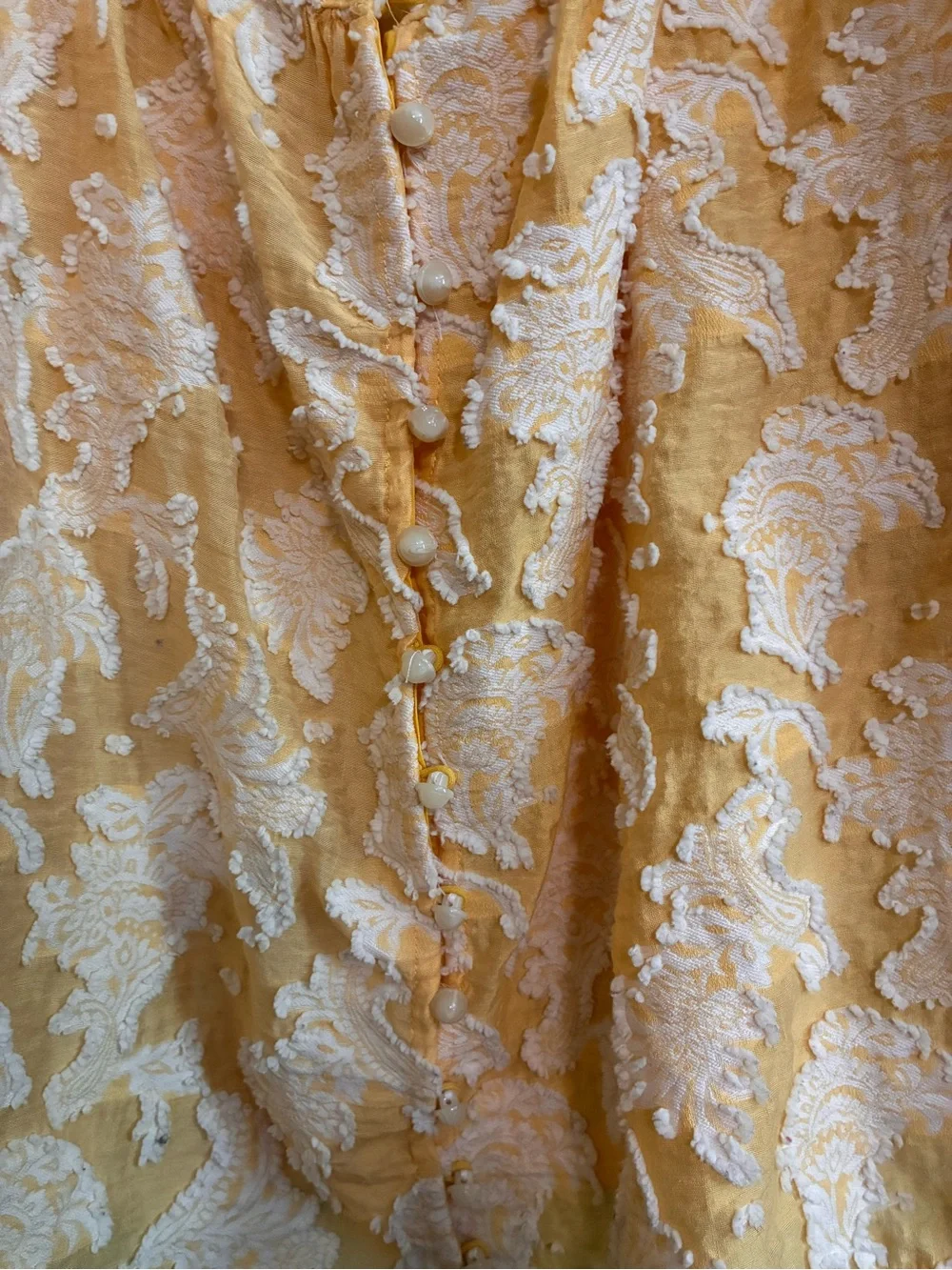 Anthropologie Yellow Puff-Sleeve Textured Blouse